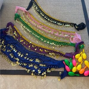 Colorful Belly Dance Hip Scarves with Gold Coins